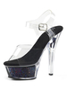 Sexy Sandalen für Frauen Schwarz Leder Runde Zehen Transparente Plattform Sexy Sandalen