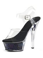 Sexy Sandalen für Frauen Schwarz Leder Runde Zehen Transparente Plattform Sexy Sandalen