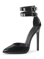 Sexy Sandalen für Frauen-Schwarz PU-Leder Spitzschuh Pailletten Knöchelriemen Sexy Schuhe