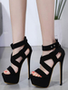 Sexy Sandalen für Frauen Schwarz PU Leder Square Toe Stiletto Absatz Fersen Knöchel High Heels