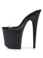 Sexy Sandalen mit hohen Absätzen Schwarze Peep Toe Plateausandalen aus PU-Leder