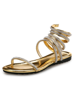 sexy Sandalen PU für Abend mit Kunstdiamanten im schicken & modischen Style für Sommer und metallischen Optik Sandalen für Damen