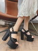 Sexy schwarze Sandalen Chunky PU Chic Gummi Plattform Sexy Sandalen