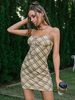 Sexy Sommerkleid Gelb karierte Spaghettiträger Ärmellose Slim Fit Kurze; figurbetonte Kleider