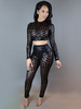 Sexy Zweiteiler Clubwear Pailletten Schwarzes Langarm-Kurzes Oberteil mit dünnen Leggings