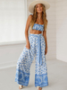 Sexy Zweiteiler Set Frauen Riemen Floral Crop Top mit weiten Hosen