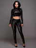 Sexy Zweiteiler Set Langarm Pailletten Glitter Crewneck Club Sets für Frauen