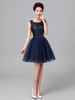 Short Prom Dresses Dunkelblaue Pailletten Tüll Cute Graduation Dress Ärmelloses Mini Cocktailkleid
