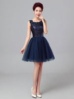 Short Prom Dresses Dunkelblaue Pailletten Tüll Cute Graduation Dress Ärmelloses Mini Cocktailkleid