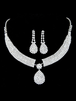 Silber Abend Schmuck Set Glitter Strass Bib Halskette Ohrringe