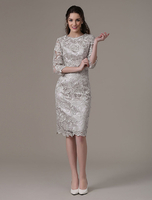 Silber Blätter Spitze Cocktailkleid von 3/4 Ärmel