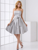 Silber Brautjungfer Kleid kurze graue Satin Cocktail-Kleid mit Schärpe Bogen