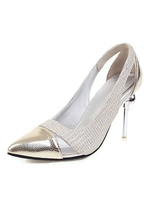 Silber der Frauen-Pumpen-Absatz-spitze Zehe-Farben-Block Stiletto Plus Size Schuhe
