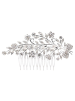 Silber Hochzeit Kamm Kopfschmuck Blatt Strass Perlen Braut Haar Zubehör
