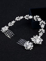 Silber Hochzeit Kopfschmuck Blume Doppel Kamm Stirnband Strass Perlen Braut Haar Zubehör