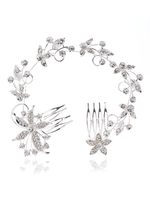Silber Hochzeit Kopfschmuck Double Kamm Stirnband Strass Perlen Braut Haar Zubehör