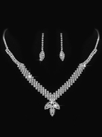 Silber Hochzeit Schmuck Set Strass Perlen Braut Halskette Set