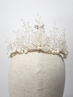 Silber Hochzeit Tiara Krone Perlen Kristall Kopfschmuck Braut Haarschmuck