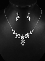 Silber Hochzeitsschmuck Set Ohrringe Halskette Zirkonia Brautschmuck