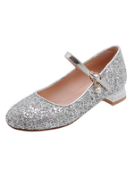Silber Low Heel Abendschuhe Glitter Block Heel Mary Jane Pumps