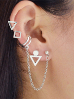 Silber Ohr Manschetten Set Kette Dreieck geometrische Frauen Schmuck