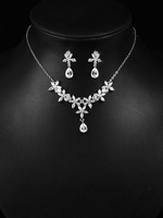 Silber Ohrringe Halskette Set Hochzeit Schmuck Zirkonia Brautschmuck