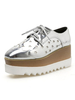 Silber Oxfords Frauen Plattform Keilabsatz Square Toe Star Aushöhlen Schnürschuhe