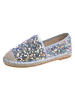 Silber Pailletten Stoff Slipper Runde Zehen Farbblock Casual Damenschuhe