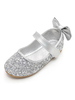 Silber Party Schuhe Silber Runde Zehe Bogen Hochzeit Blumenmädchen Schuhe