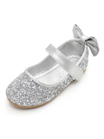 Silber Party Schuhe Silber Runde Zehe Bogen Hochzeit Blumenmädchen Schuhe