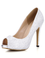 Silber Peep Toe Glitter Abend und Braut Schuhe für Frauen