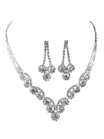 Silber Schmuck Set Hochzeit Strass Karabinerverschluss Braut Halskette mit Ohrringen