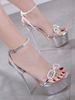Silber Sexy Sandalen Frauen Plattform Open Toe Pearls Knöchelriemen High Heel Sandalen