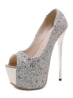 Silber Sexy Schuhe Glitter Platform Peep Toe Pfennigabsatz Sexy Pumps High Heel Party Schuhe für Frauen
