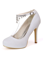 Silberhochzeitsschuhe Pailletten Strass runde Zehen Strass Brautschuhe High Heel Party Schuhe