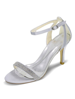 Silberne Hochzeit Sandalen High Heel Strass Satin Brautschuhe