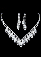 Silberne Hochzeit Schmuck Set Braut Strass durchbohrt Runde brillant Ohrringe und Halskette