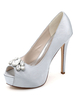 Silberne Hochzeit Schuhe Plattform Peep Toe Strass Slip-On High Heel Brautschuhe