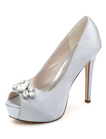 Silberne Hochzeit Schuhe Plattform Peep Toe Strass Slip-On High Heel Brautschuhe