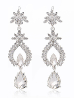 Silberne Hochzeits-Ohrring-Rhinestones; die Braut-Tropfen-Ohrringe bördeln