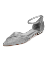 Silberne Hochzeitsschuhe Glitter Party Schuhe Spitze Zehen Strass Brautjungfern Flats