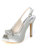 Silberne Hochzeitsschuhe Satin Peep Toe Strass High Heel Brautschuhe