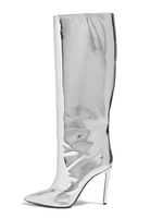 Silberne kniehohe Stiefel Frauen spitz Zehe hoch oben Stiefel Stiefel Schuhe