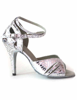 Silbrige Damen Tanzschuhe aus PU mit Fesselriemchen und Pfennigabsätzen