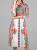 Skater-Kleid 3/4 Arm Umlegekragen Printed Chiffon Weiß beiläufige Sitz Ausgestelltes Kleid