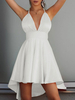 Skater-Kleid mit V-Ausschnitt ärmellos Backless Sexy Ausgestelltes Kleid