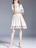 Skater Kleider Hohe Kragen Kurzarm Bedruckt Gestickt Casual Summer Fit And Flare Kleid
