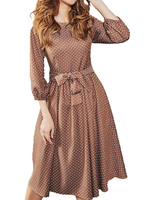 Skater Kleider Jewel Neck 3/4 Länge Ärmel Schnürung Polka Dot Bow Sash rückenfreies sexy ausgestelltes Kleid