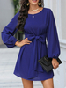Skater Kleider Jewel Neck Lange Ärmel Schnüren Casual Fit und Flare Kleid