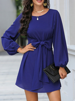 Skater Kleider Jewel Neck Lange Ärmel Schnüren Casual Fit und Flare Kleid